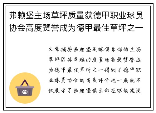 弗赖堡主场草坪质量获德甲职业球员协会高度赞誉成为德甲最佳草坪之一